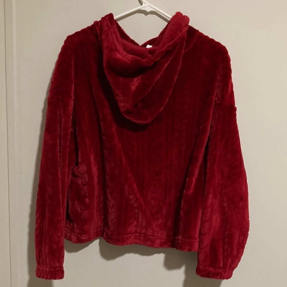 Red Hooded Pullover with Joyful Embroidery - Picture 5 of 11
